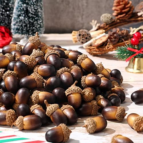 Syhood 300 Pieces Mini Artificial Acorn Bulk with Natural Cap, Dark Brown