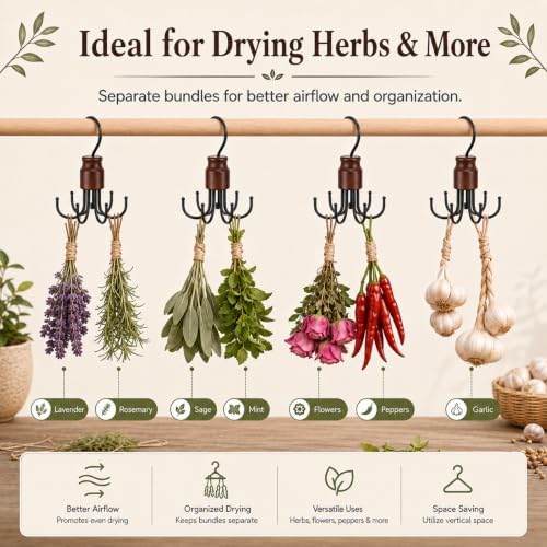 Junkin 4 Pcs Herb Drying Rack with 8 Dryer Hooks Hanging Flower Drying Rack