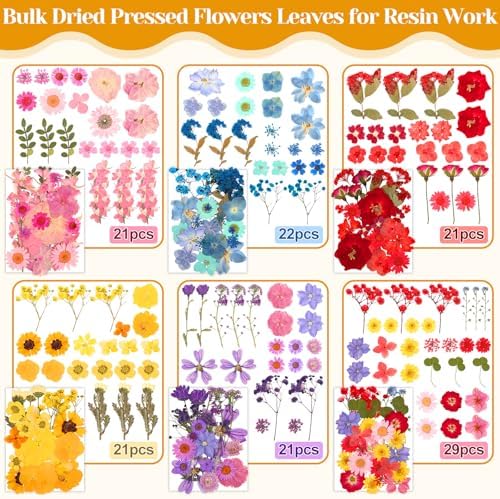 318 PCS Pressed Flowers Butterfly Stickers for Craft, Real Dried Pressed Flowers Bulk Natural Dry Flowers Floral with DIY Butterfly Stickers Tweezers for Art, Resin Mold, Candles, Soap, Jewelry Making