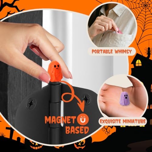 Ghost Figures Door Hinge Toppers Set of 5 - Cute Ghost Bunny Hinge Heads Decorative Topper - Magnetic Decorative Charms for Halloween Home Decor