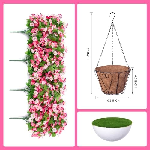 Artificial Flowers with Hanging Basket, Outdoor Faux Plants UV Resistant