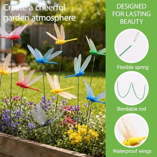 30PCS 3D Dragonfly Garden Stakes Artificial Plastic Dragonfly Garden Decor