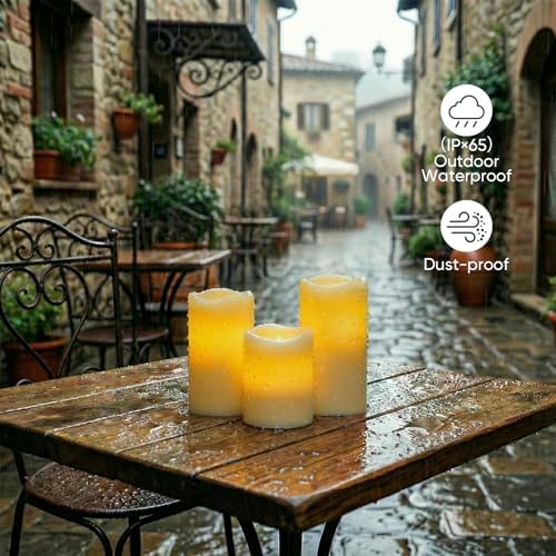 Amagic Waterproof Outdoor Flameless Candles with Timer, Battery Operated Candles with Remote Control, Electric LED Pillar Candle for Outside Patio, Garden, Wedding Decor, D3 x H4 5" 6", Set of 9