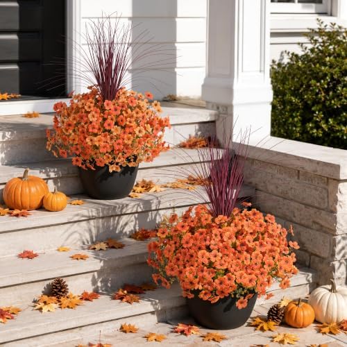 INSPRING Fall Artificial Mums for Outdoors 12 Pcs, UV Resistant Fall Flower
