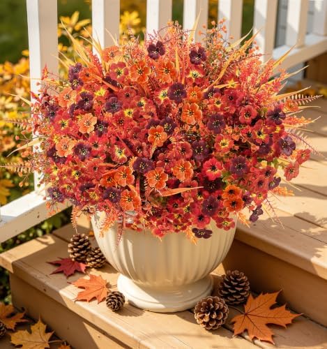 Alupssuc 24Pcs Artificial Fall Flowers for Outdoors Decor, Fake Mums Plants