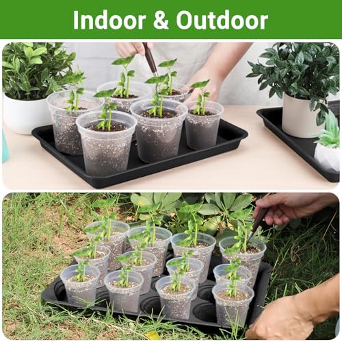 GREANER Black 13 Inch Plant Saucer, Heavy Duty Rectangular Plant Tray, Plastic Pebble Tray for Plant Humidity, Pot Saucers for Indoor Outdoor Use(Black)