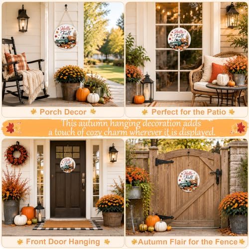 Fall Door Sign, 11.5" Wooden Hello Fall Sign with lanyard, Autumn Hanger