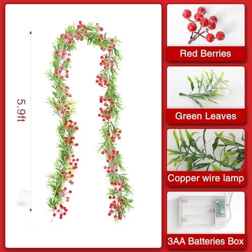 Joyhalo 5.6FT Christmas Garland with Lights Battery Operated
