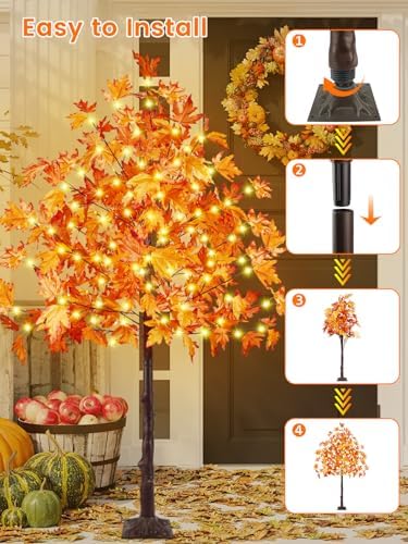2 Pack 6FT 300 LED Lighted Maple Tree, Artificial Fall Tree Outdoor/Indoor