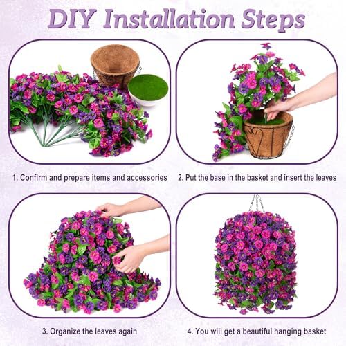 Ammyoo Artificial Fake Hanging Flowers Basket for Spring Summer Decor