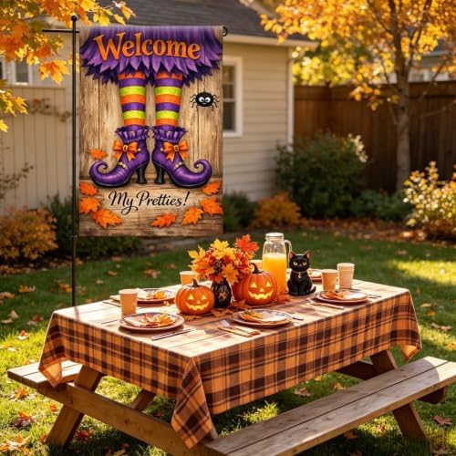 Halloween Witch Boots Garden Flag 12x18 Double Sided,Yard Flags for Outside