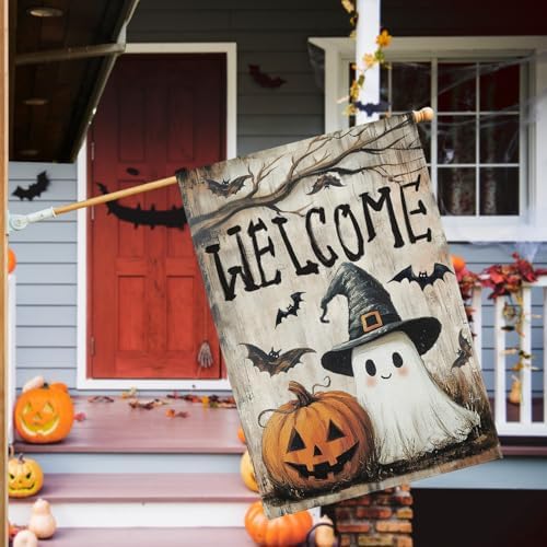 AVOIN colorlife Welcome Halloween for Outside House Flag 28x40 Inch
