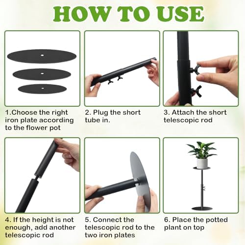 2 PCS Adjustable Pure Iron Planter Inserts, 8.3-32.5" Plant Risers