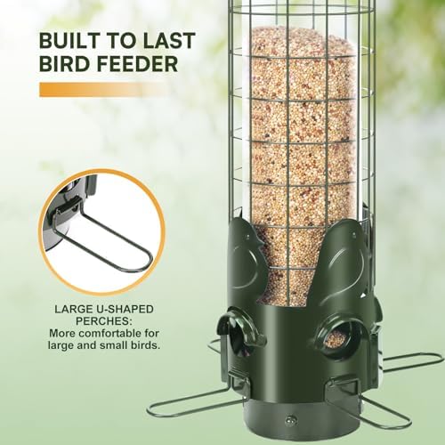 Squirrel Proof Bird Feeder, 3LB Metal Wild Bird Feeders with Weight Activated Perch, Durable Mesh Hanging Feeder for Finch, Cardinal, Chickadee & Small Birds Outdoor