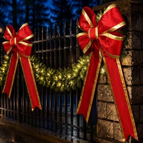 Yinder Giant Christmas Bow Outdoor 3D Nylon Red Bow Decor, 24" X 41"