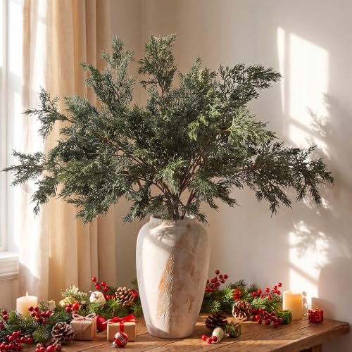 Wavwavw 6 Pcs 25.5'' Greenery Christmas Artificial Winter Cedar Pine Stems