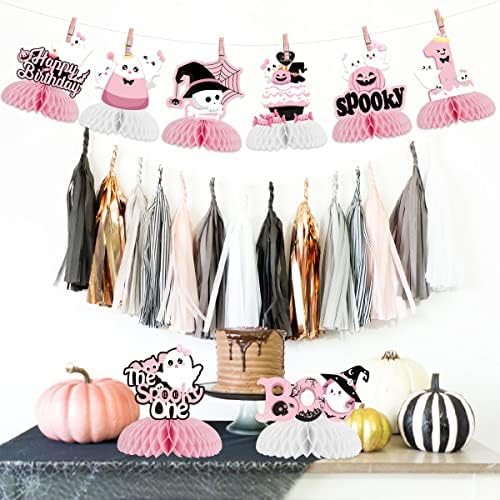 Halloween Honeycomb Centerpieces Pink Halloween 1st Birthday Table Decorations for Girls Baby Shower The Spooky One Girl Party Ghost Spooky Honeycomb Pumpkin Table Toppers
