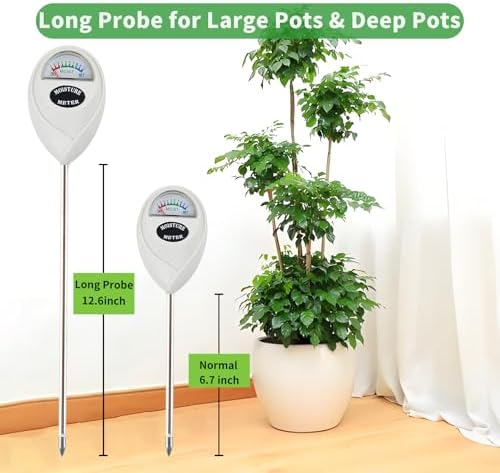 Censinda Soil Moisture Meter, 2 Pack Long Probe Soil Moisture Monitor for House Plants, Soil Hygrometer Moisture Sensor for Indoor & Outdoor, Garden, Farm, Lawn Plant Care, No Battery Needed(White)