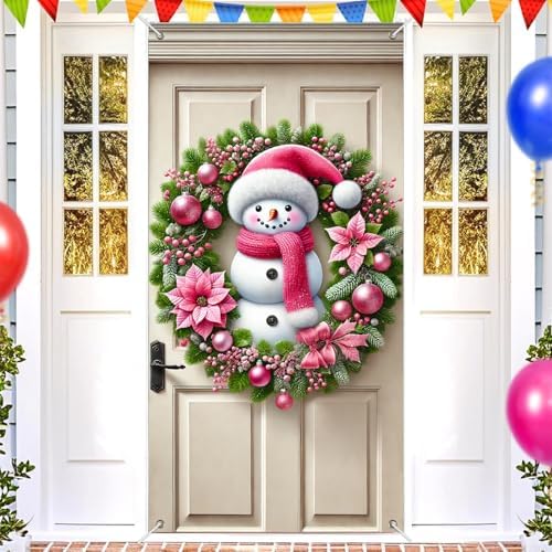 BlissYard Christmas Door Cover Santa Pink 35x71 Inch Polyester