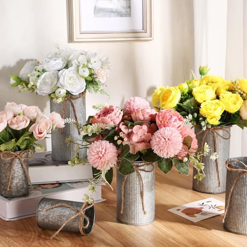 Zonon Farmhouse Vase Decor, Galvanized Flower Bucket,Black,9 Pcs
