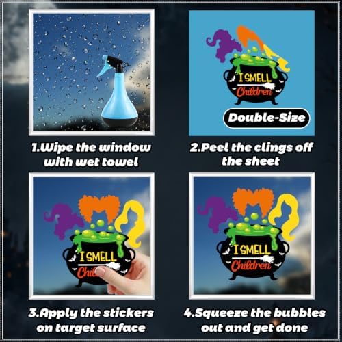 76 Pcs Halloween Window Clings,Large I Smell Children Hocus Pocus Window clings,Halloween Window Clings for Glass Windows,Double Sided Static Halloween Window Stickers for Window Decals(9 Sheets)