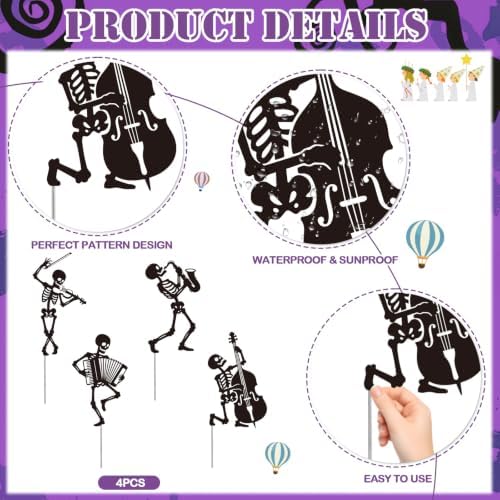Rngmsi Halloween Yard Decorations Outdoor, 4PCS Metal Skeleton Halloween Outdoor Yard Lawn Stakes, Gothic Scary Lawn Sign with Stakes Waterproof Halloween Garden Stakes for Outside Scary Spooky Decor