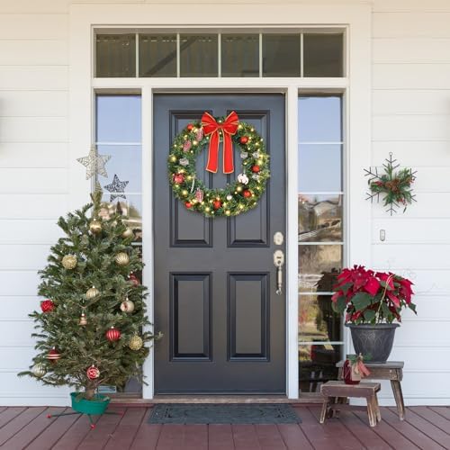 VINGLI 24 Inch Christmas Wreath Prelit Front Door Battery LED Decor Green