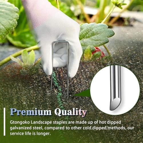 Gtongoko 50 Pack Landscape Staples 10 Inch, 11 Gauge Heavy Duty Galvanized Ground Stakes for Artificial Turf, Weed Barrier Fabric, Erosion Control Blankets, Ground Cover and Landscaping