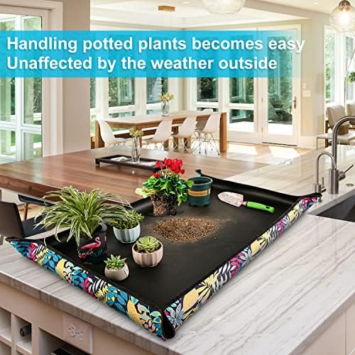 Extra Large Repotting Mat for Indoor Plant Transplanting and Mess Control 43.5"x 29.5" Thick Waterproof Potting Mat Succulent Gardening Mat Portable Foldable Potting Tray Unique Gifts for Plant Lovers