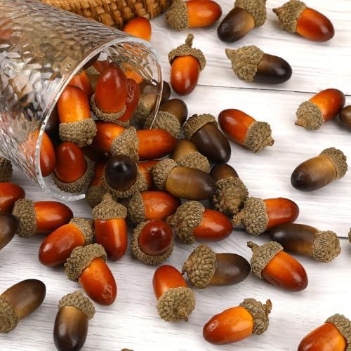 JULBEAR 80Pcs Artificial Acorns Bulk for Crafts and Thanksgiving Decor