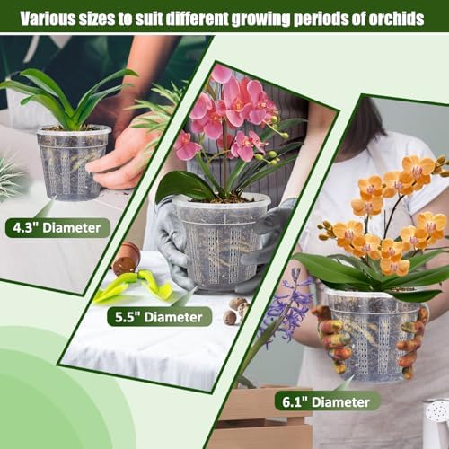 Orchid Pot with Saucers, 3 Each of 4.3",5.5",6.1" Orchid Pots with Holes,9 Pack Clear Planter for Indoor Outdoor Plants (3 Each of 4.3",5.5",6.1" with Saucers)