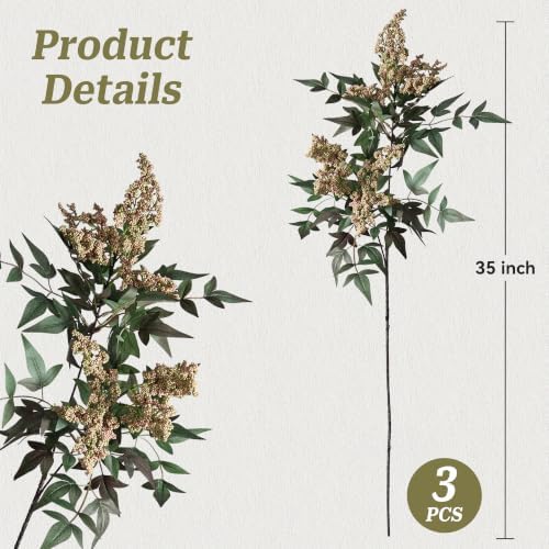 Faux Plants Indoor 3 Pcs 35 Inch Artificial Nandina Berry Stem for Vase Realistic Faux Berry Spray for Wedding Holiday Seasonal Farmhouse Mantel Harvest DIY Home Decor(Green)