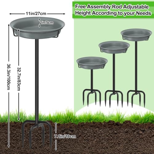 39In Freestanding Birdbaths Bowl Outdoor, Free Standing Garden Bird Bath Bird Feeder Bowl with Metal Stake, Detachable Decoration Spa Birdfeeder for Garden Patio Yard Lawn, 4 Spiky Feet (Grey)