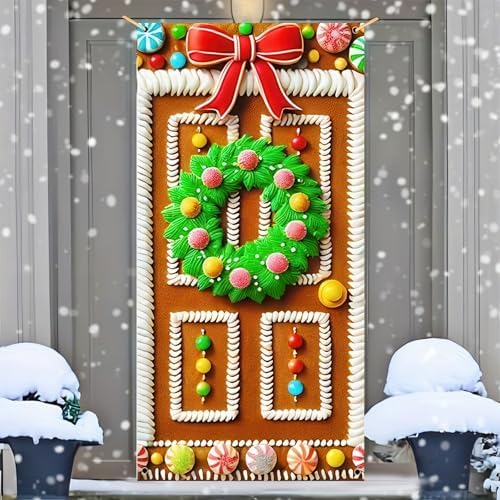 BlissYard Christmas Door Cover Gingerbread Cottage 35 x 71 Inch