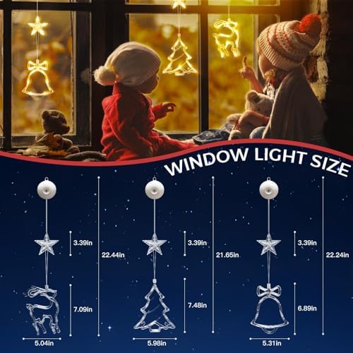 suddus Christmas Window Lights Decoration,Tree,Jingle Bell&Deer Warm White