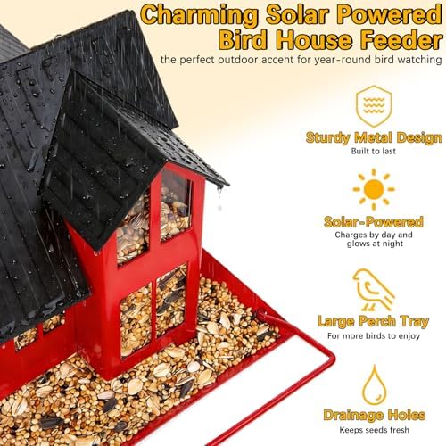 Solar Bird Feeders for Outdoors Hanging, Heavy-Duty All-Metal