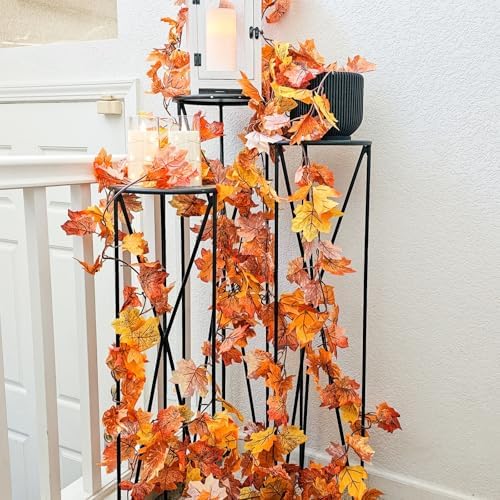 CQURE 18 Pack Artificial Fall Leaf Garland (106.2Ft Total), Autumn Garland Maple Leaves Vines for Thanksgiving Home Fireplace Arch Decor