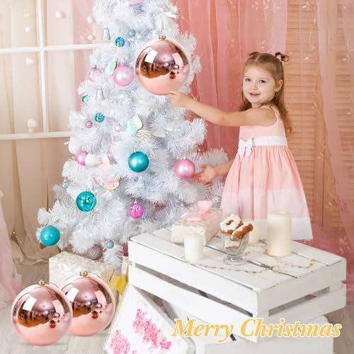 Zubebe 8" 4 Pcs Large Christmas Ornaments Ball, Shiny Rose Gold