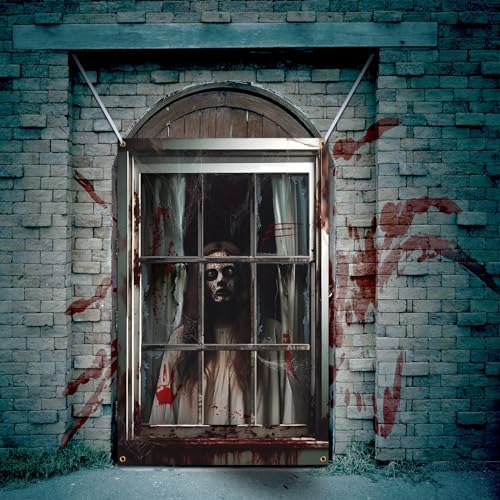 Newwiee 2 Pcs Scary Halloween Curtain Window Silhouette Cover, Blood Ghost