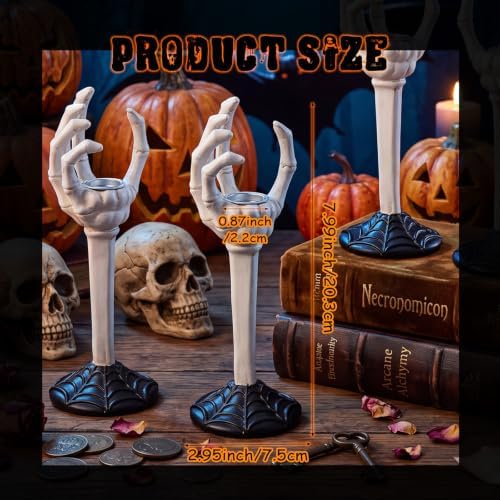 Qinyoung 2 Set Halloween Skull Taper Candle Holders, Black Resin Gothic