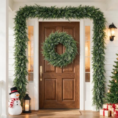 12FT Christmas Cedar Garland,Real Touch Soft Greenery Christmas Decorations