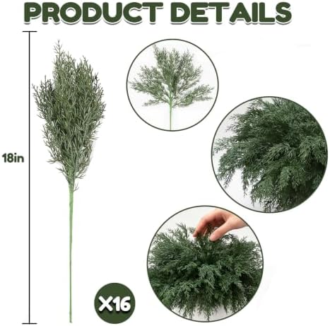 16 Pcs Artificial Lifelike Touch Christmas Cedar Pine Branches for Vase