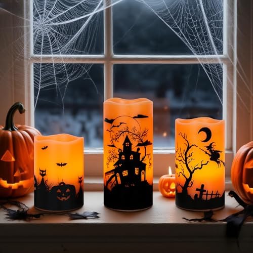 Wondise Halloween Rechargable Flickering Flameless Candles with 6H Timer