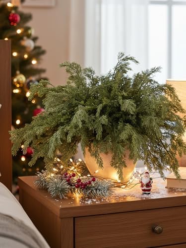 MISSPIN 12 Pcs 21.5 Inches Christmas Cedar Branches, Cedar Artificial Christmas Branches DIY Crafts Faux for Xmas Indoor Outdoor Home Decor