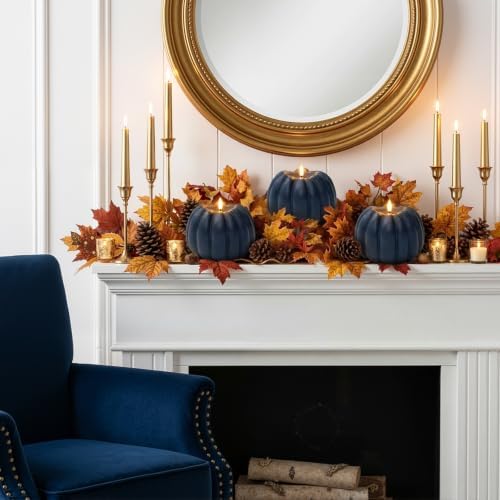 Blue Fall Decor, Fall Decorations for Home, Large Flameless Pumpkin Candle