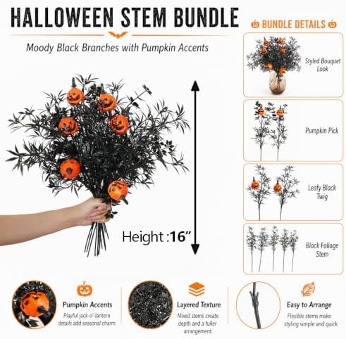 13 Pcs Plastic Leaves Pumpkins Halloween Floral Picks Gothic Stems