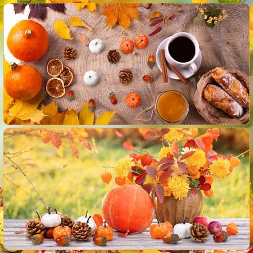 Yookeer 120pcs Fall Mini Pumpkins Artificial Acorn Pine Cone, Lovely Color