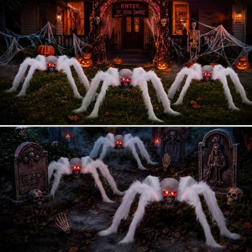Suzile 3 Pack Halloween Skull Head Spider Light up Creepy Outdoor Decor