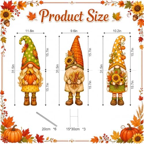 3Pcs Fall Yard Signs Stakes Decor Gnome Autumn Thanksgiving Decorations