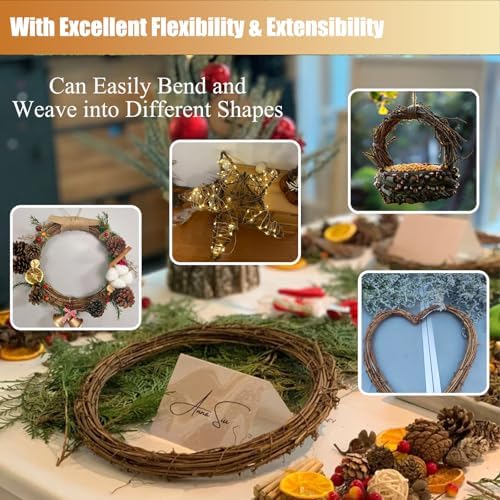 15 Feet Grapevine Garland DIY Crafts Natural Grapevine Twig Vines, 3 PCS Vines Garland Wreaths for Wedding Christmas House Holiday Door Vase Wall Decor